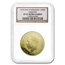 1974 Tanzania Gold 1500 Shilingi Cheetahs PF-67 NGC 1974 Tanzania Gold 1500 Shilingi Cheetahs PF-67 NGC