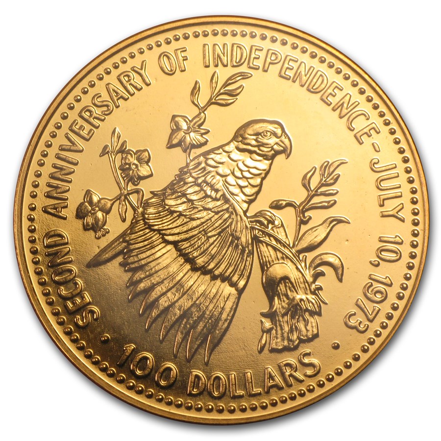 1975 Bahamas Gold $100 Anniversary of Independence BU