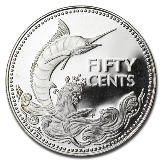 1975 Bahamas Silver 50 Cents Swordfish Proof 1975 Bahamas Silver 50 Cents Swordfish Proof