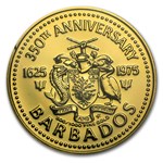 1975 Barbados Gold $100 350th Anniversary BU