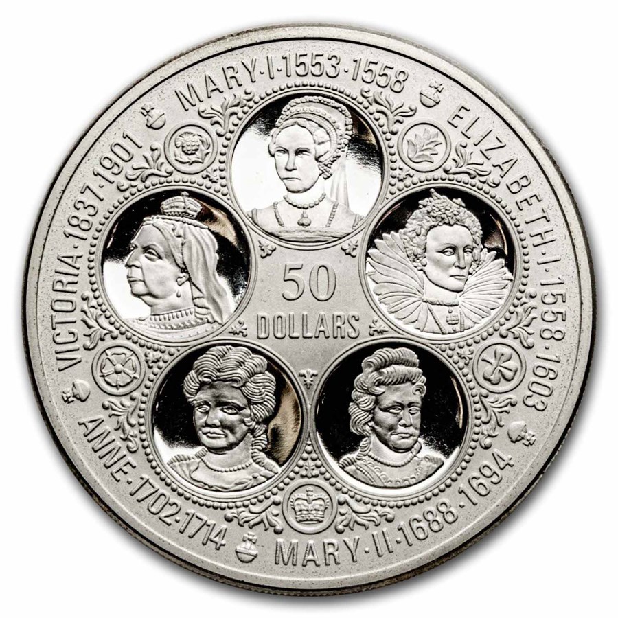 1975 Cayman Islands "Six-Queens of England" Silver $50 Proof