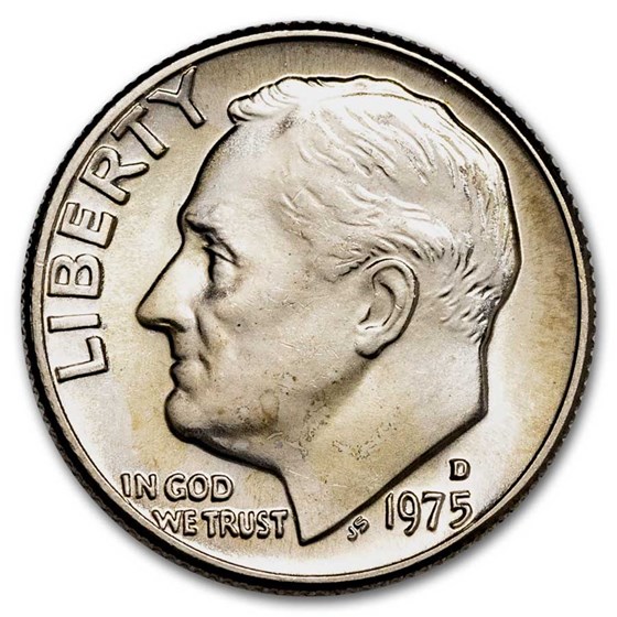 1975-D Roosevelt Dime 50-Coin Roll BU