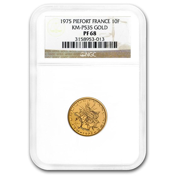 1975 France Gold 10 Francs Piedfort PF-68 NGC 1975 France Gold 10 Francs Piedfort PF-68 NGC