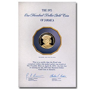 1975 Jamaica Gold 100 Dollars Columbus Proof