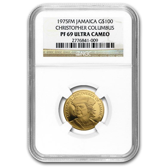 1975 Jamaica Proof Gold 100 Dollars Columbus PF-69 NGC 1975 Jamaica Proof Gold 100 Dollars Columbus PF-69 NGC