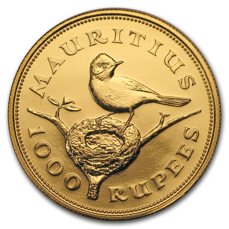1975 Mauritius Gold 1000 Rupees Conservation Series Flycatcher BU