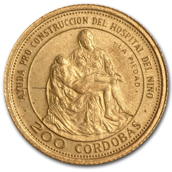 1975 Nicaragua Gold 200 Cordobas Pieta BU 1975 Nicaragua Gold 200 Cordobas Pieta BU