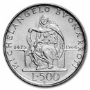 1975-R Italy Silver 500 Lire Birth of Michelangelo BU