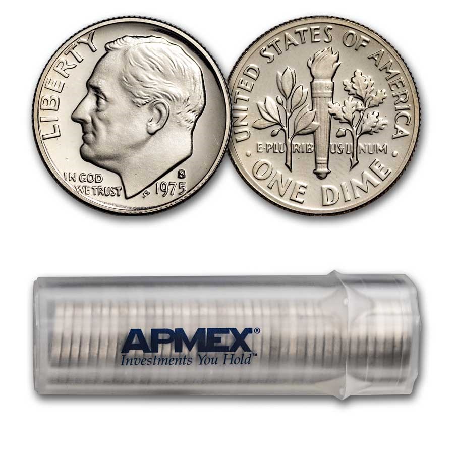 1975-S Roosevelt Dime 50-Coin Roll Proof