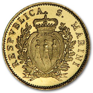 1975 San Marino Gold 1 Scudo Crowned Arms BU
