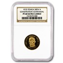 1975 Tonga Proof Gold 50 Pa'Anga Constitution PF-68 NGC