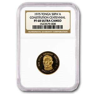 1975 Tonga Proof Gold 50 Pa'Anga Constitution PF-68 NGC