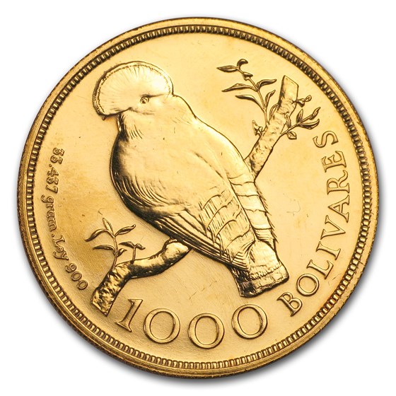 1975 Venezuela Gold 1000 Bolivares Cock of the Rock BU 1975 Venezuela Gold 1000 Bolivares Cock of the Rock BU
