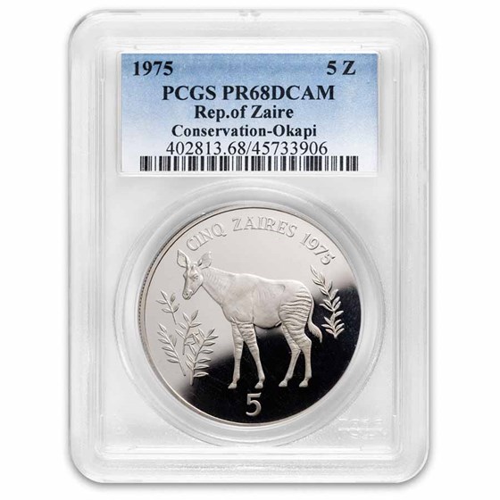 1975 Zaire Proof Silver 5 Zaires Conservation PR-68 PCGS