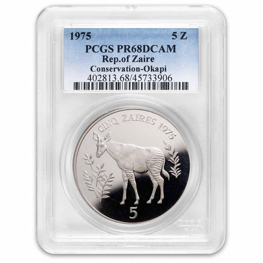 1975 Zaire Proof Silver 5 Zaires Conservation PR-68 PCGS