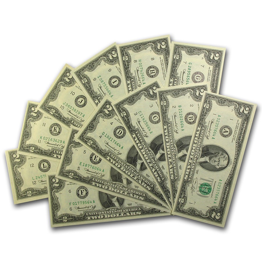 1976 $2.00 FRN CU (District set of 12)