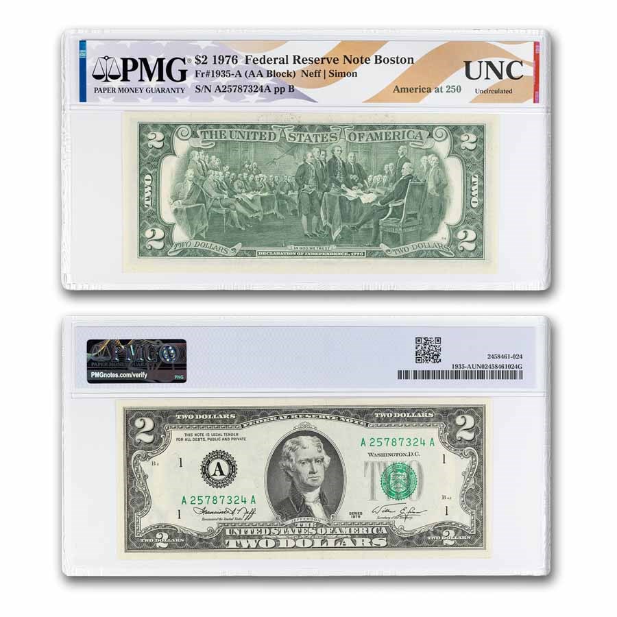 1976 $2.00 FRN UNC PMG (Fr#1935-A), America's 250th Label