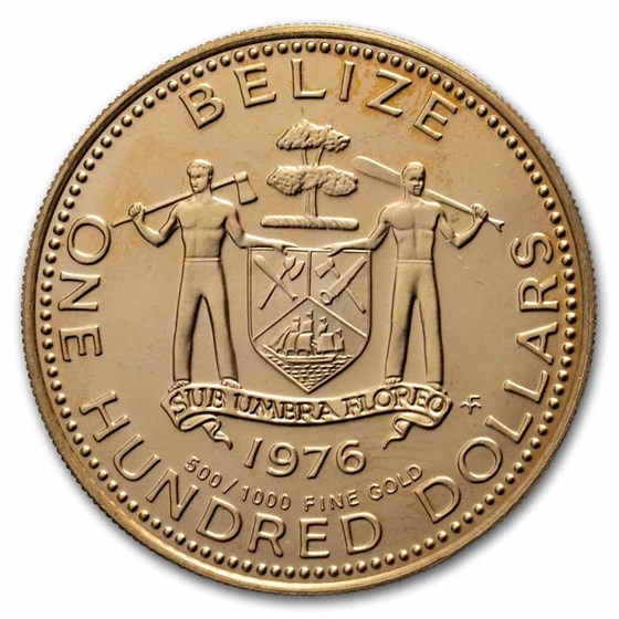 1976 Belize Gold 100 Dollars Mayan Civilization BU