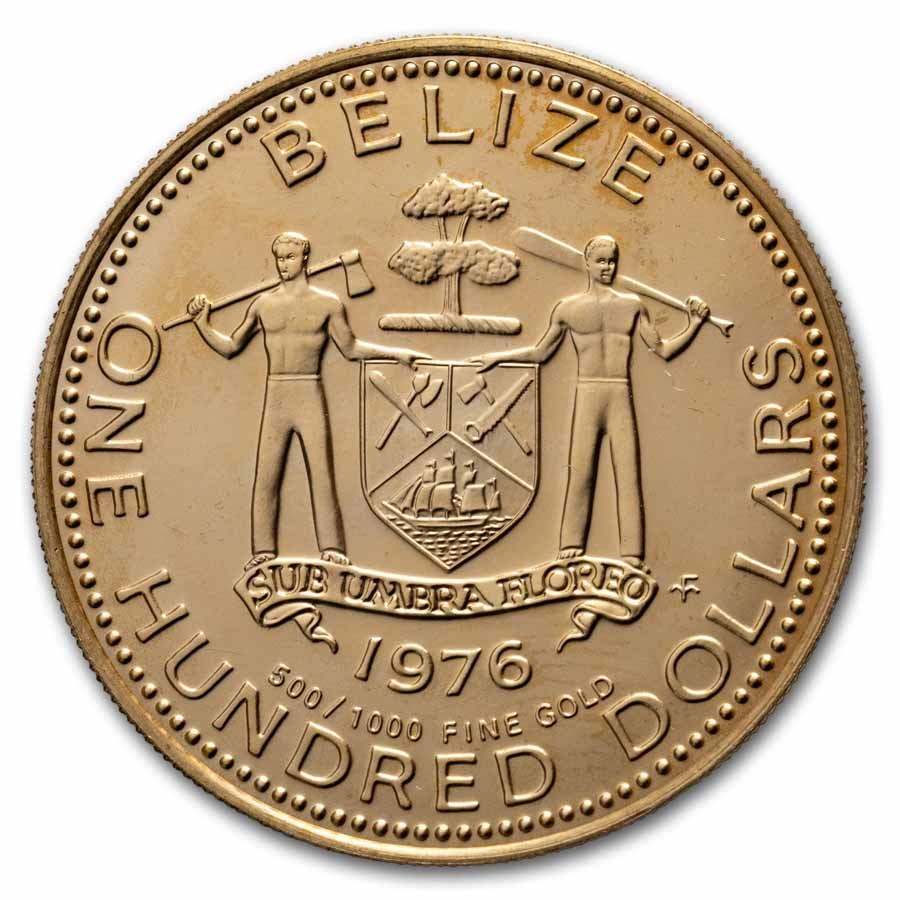 1976 Belize Gold 100 Dollars Mayan Civilization BU