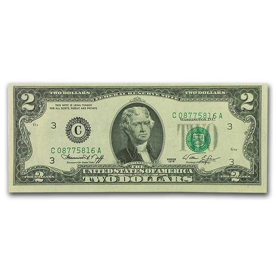 1976 (C-Philadelphia) $2.00 FRN CU (Cut Off Center, Error) 1976 (C-Philadelphia) $2.00 FRN CU (Cut Off Center, Error)