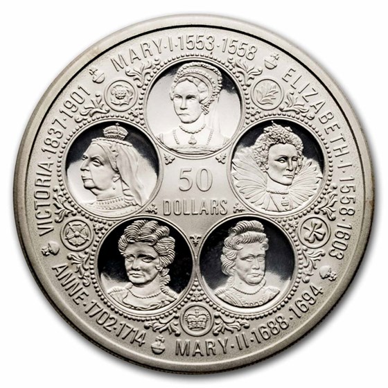 1976 Cayman Islands "Six-Queens of England" Silver $50 Proof 1976 Cayman Islands "Six-Queens of England" Silver $50 Proof