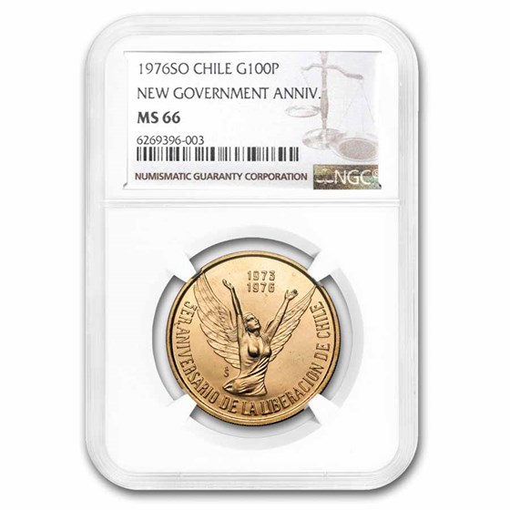1976 Chile Gold 100 Pesos 3rd Anniv. of New Government MS-66 NGC