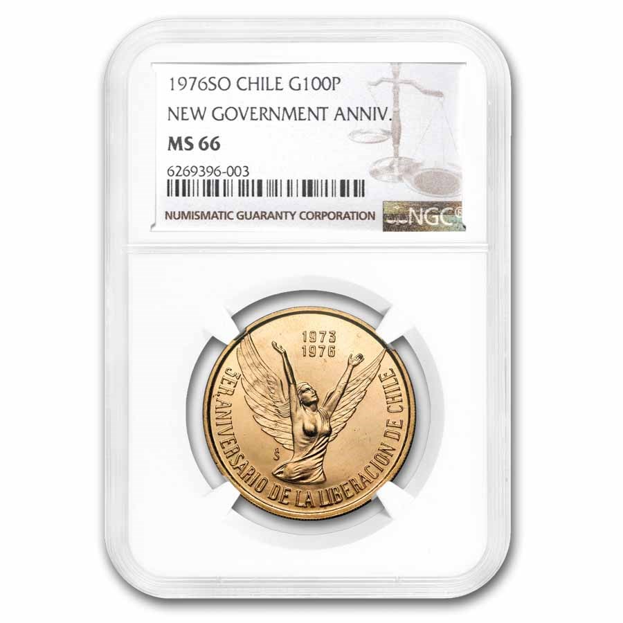 1976 Chile Gold 100 Pesos 3rd Anniv. of New Government MS-66 NGC