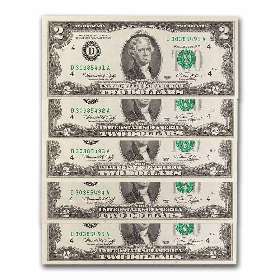 1976 (D-Cleveland) $2.00 FRN CU (Fr#1935-D) 10 Consecutive