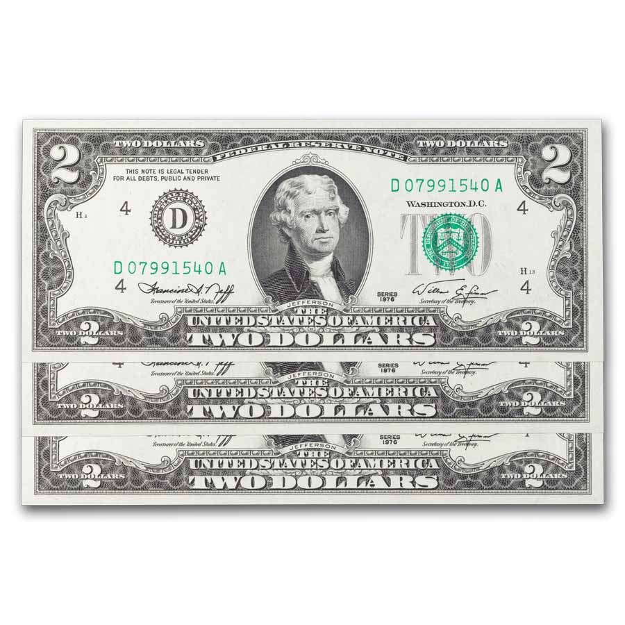 1976 (D-Cleveland) $2.00 FRN CU (Fr#1935-D) 3 Consecutive