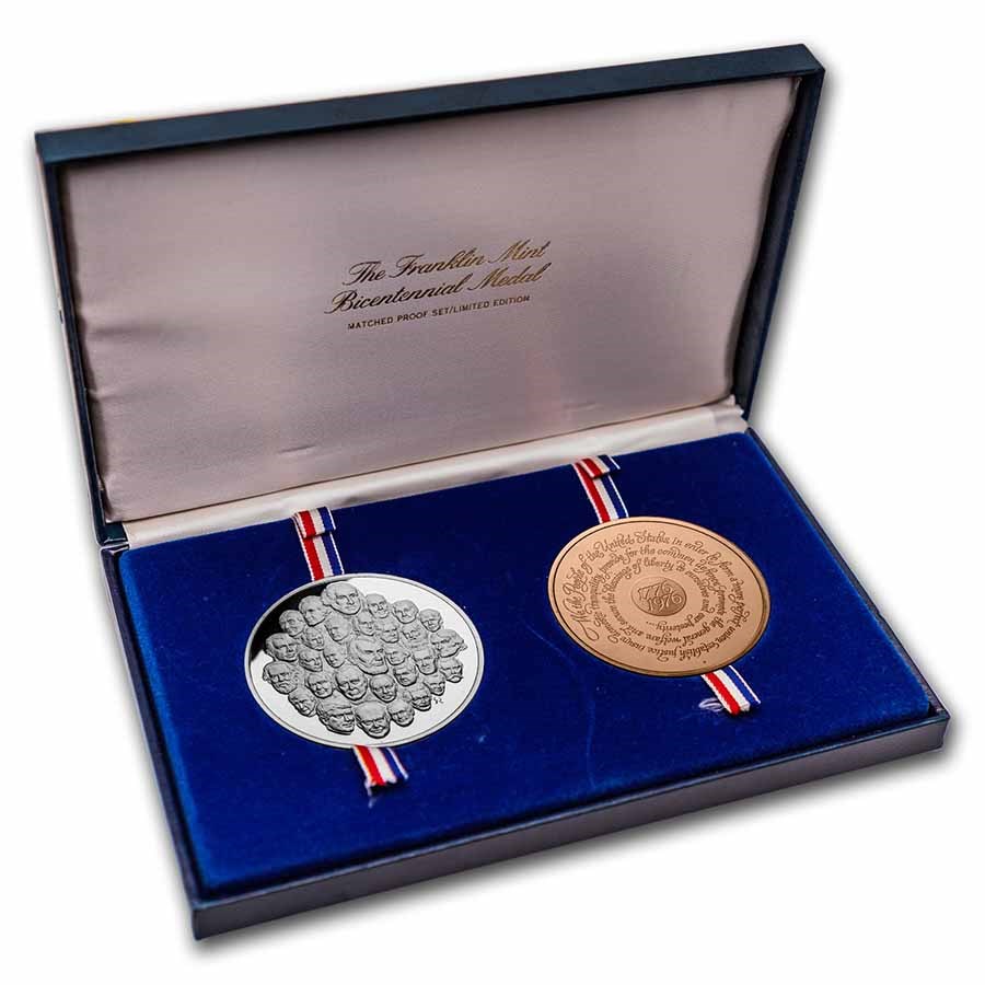 Buy 1976 Franklin Mint 2Medal Bicentennial Sterling and Bronze Set APMEX