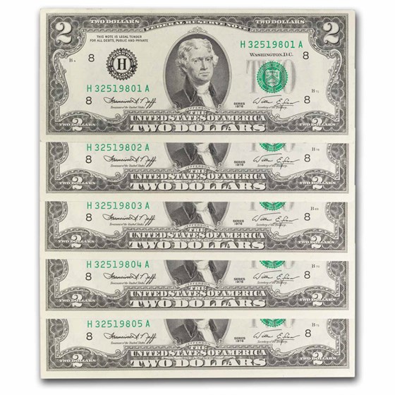 1976 (H-St. Louis) $2.00 FRN CU (Fr#1935-H) 47 Consecutive 1976 (H-St. Louis) $2.00 FRN CU (Fr#1935-H) 47 Consecutive