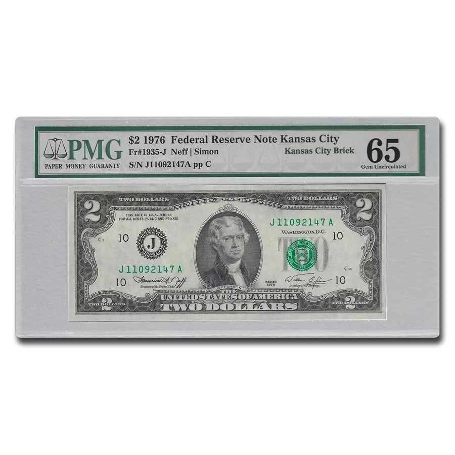 1976 (J-Kansas City) $2 FRN Gem CU-65 PMG (Fr#1935-J)
