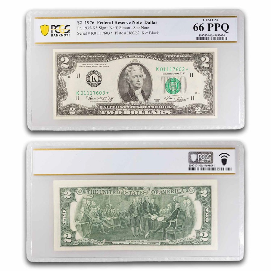 1976* (K-Dallas) $2.00 FRN CU-66 PPQ PCGS (Fr#1935-K*) Star Note