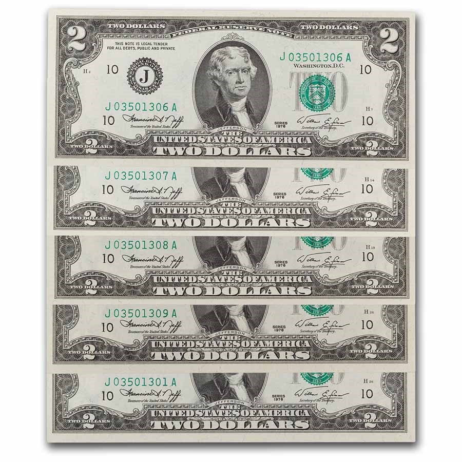 1976 (Kansas City-J) $2.00 FRN CU (Fr#1935-J) 9 Consecutive