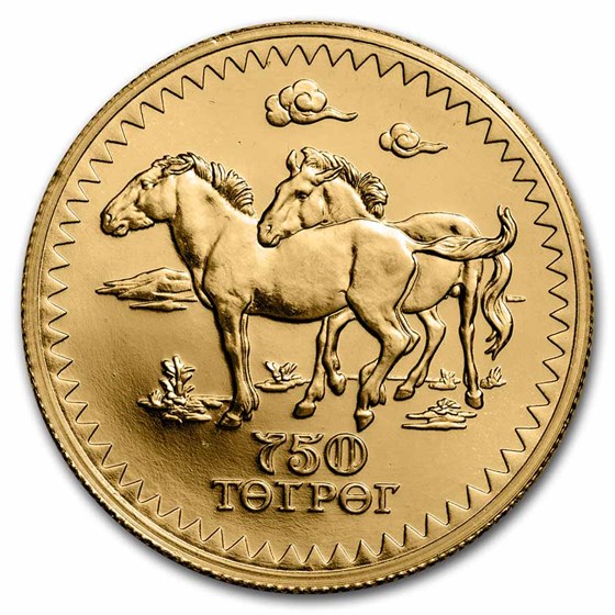 1976 Mongolia Gold 750 Tugrik Horse BU