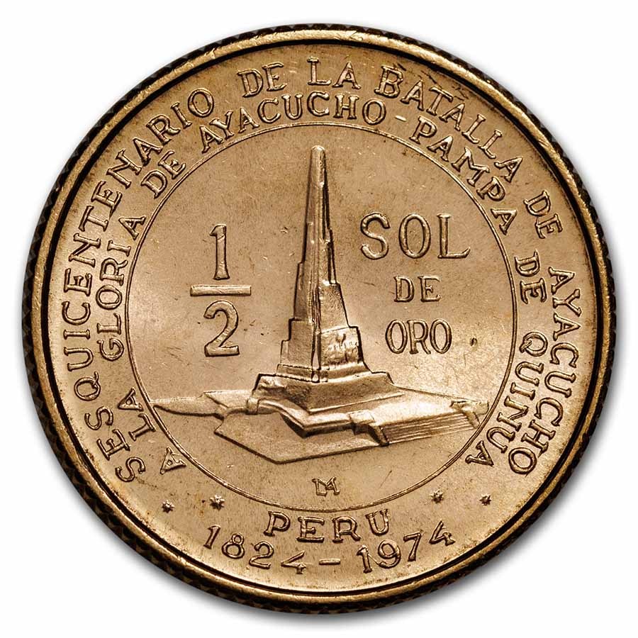 Buy 1976 Peru Gold 1/2 Sol Battle of Ayacucho BU | APMEX
