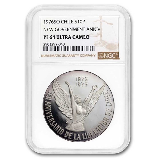 1976-So Chile Silver 10 Pesos PF-64 Ultra Cameo NGC 1976-So Chile Silver 10 Pesos PF-64 Ultra Cameo NGC