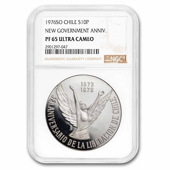 1976-So Chile Silver 10 Pesos PF-65 Ultra Cameo NGC 1976-So Chile Silver 10 Pesos PF-65 Ultra Cameo NGC