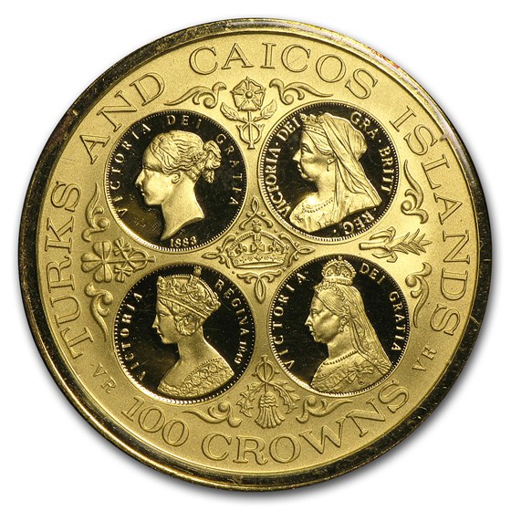 Buy 1976 Turks & Caicos Gold 100 Crowns Victoria Proof | APMEX