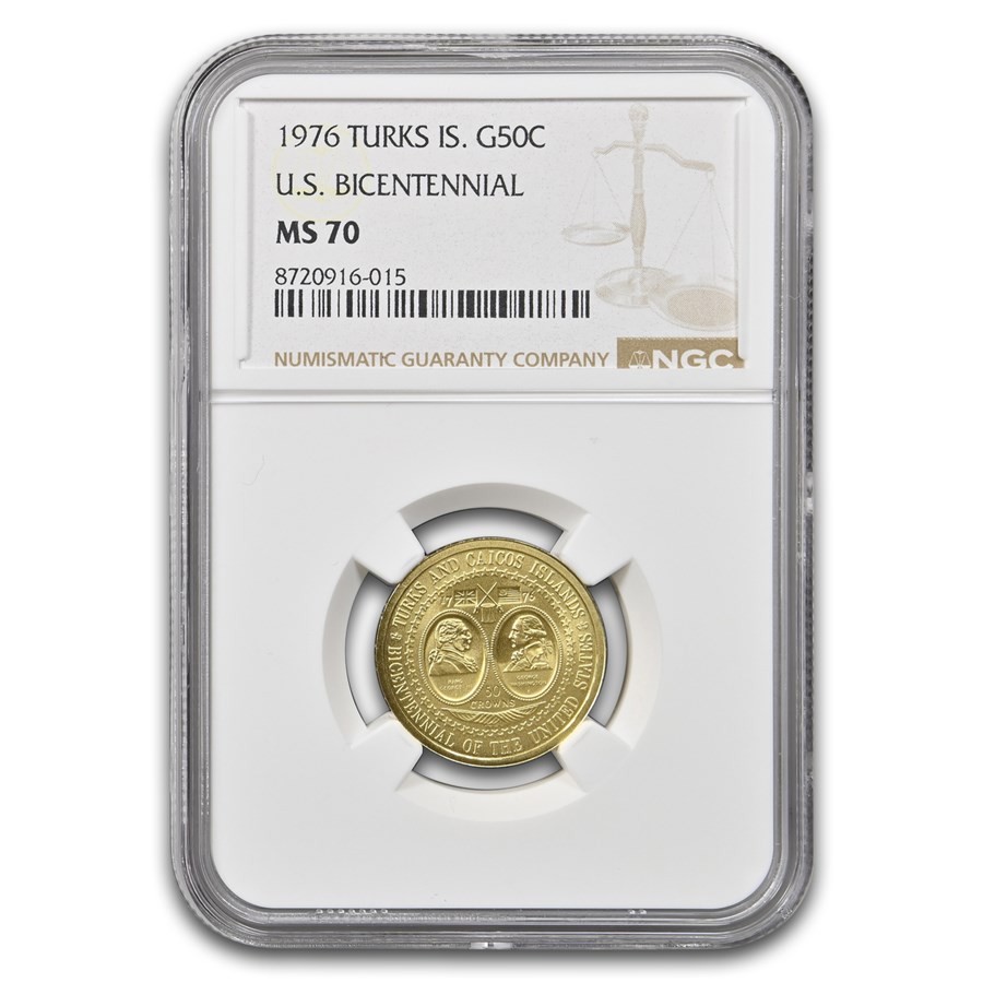 1976 Turks & Caicos Gold 50 Crowns U.S. Bicentennial MS-70 NGC