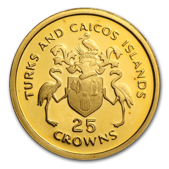 Buy 1976 Turks & Caicos Proof Gold 25 Crowns National Arms | APMEX