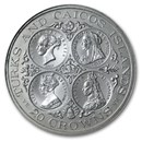 1976 Turks & Caicos Silver 20 Crowns Queen Victoria BU