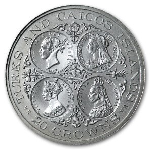 1976 Turks & Caicos Silver 20 Crowns Queen Victoria BU 1976 Turks & Caicos Silver 20 Crowns Queen Victoria BU