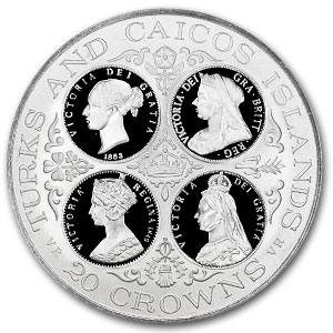 Buy 1976 Turks & Caicos Silver 20 Crowns Queen Victoria Proof | APMEX