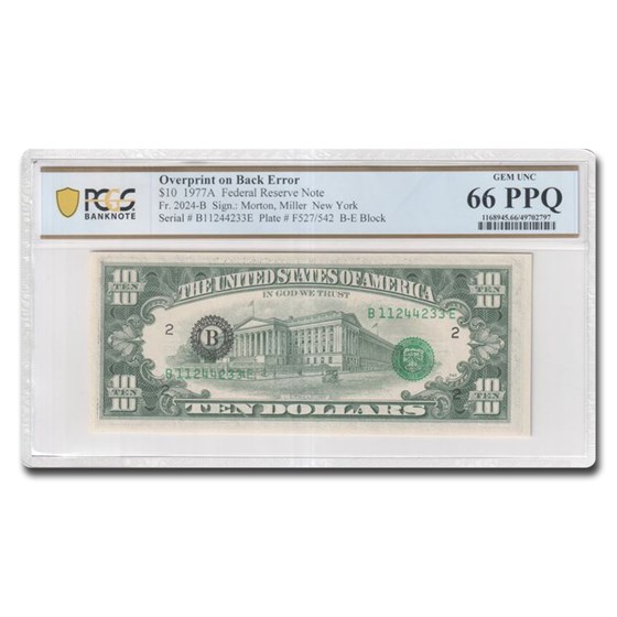 1977-A (B-New York) $10 FRN CU-66 PPQ PCGS (Fr#2024-B) Overprint 1977-A (B-New York) $10 FRN CU-66 PPQ PCGS (Fr#2024-B) Overprint