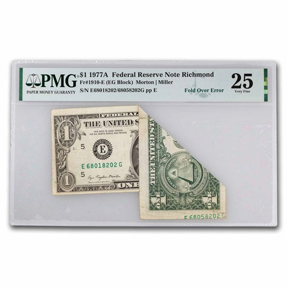 1977-A (E-Rich) $1 FRN VF-25 PMG(Fr#1910-E) Fold Over Error 1977-A (E-Rich) $1 FRN VF-25 PMG(Fr#1910-E) Fold Over Error