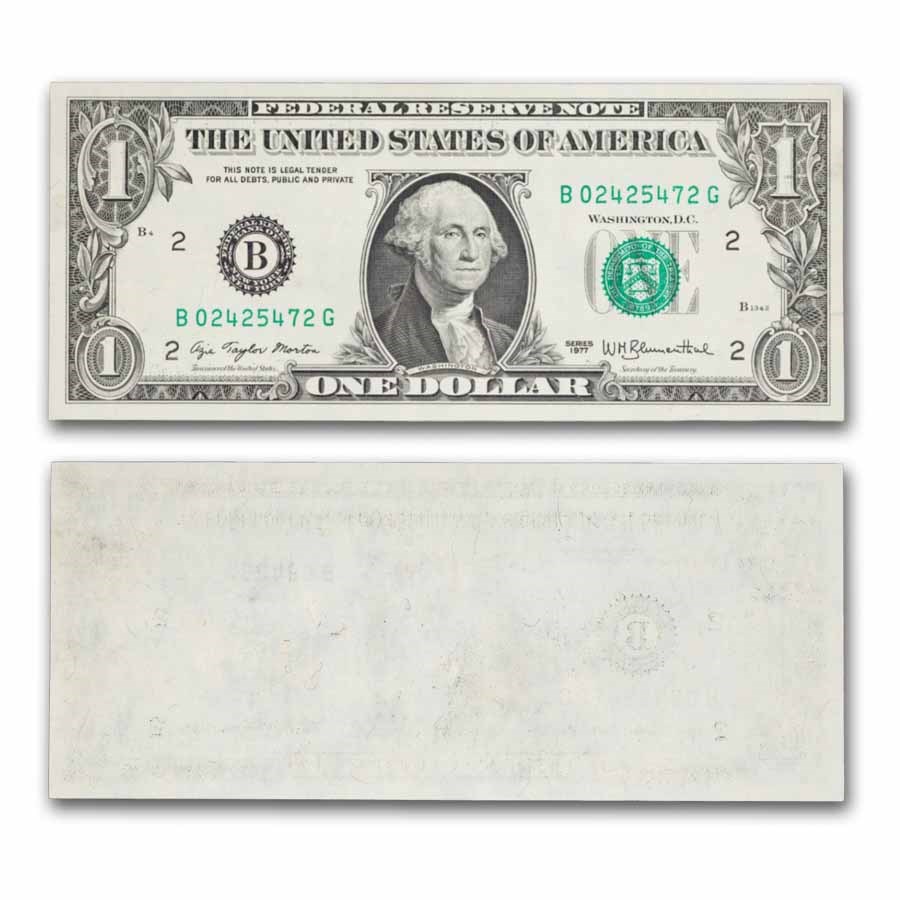 1977 (B-New York) $1 FRN CU (Fr#1909-B) Missing Back