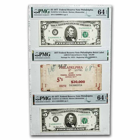 1977 (C-Philadelphia) $5 FRN CU-64 EPQ PMG (Fr#1974-C)1st & Last 1977 (C-Philadelphia) $5 FRN CU-64 EPQ PMG (Fr#1974-C)1st & Last