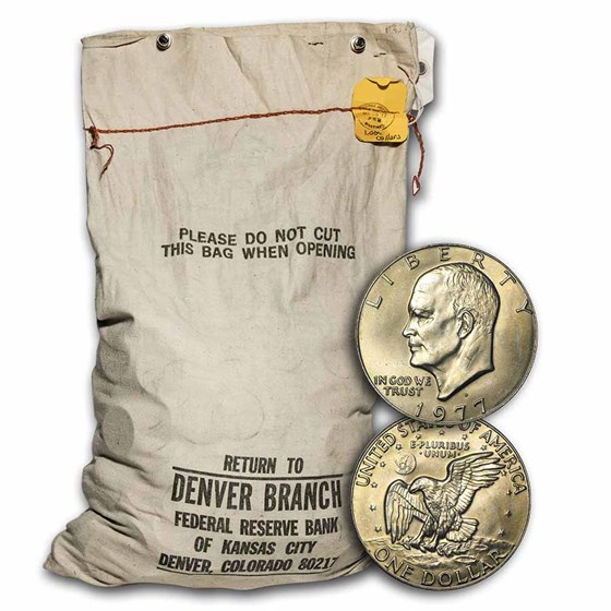 1977-D Clad Eisenhower Dollar Sealed Mint-Sewn $1,000 Bag BU 1977-D Clad Eisenhower Dollar Sealed Mint-Sewn $1,000 Bag BU
