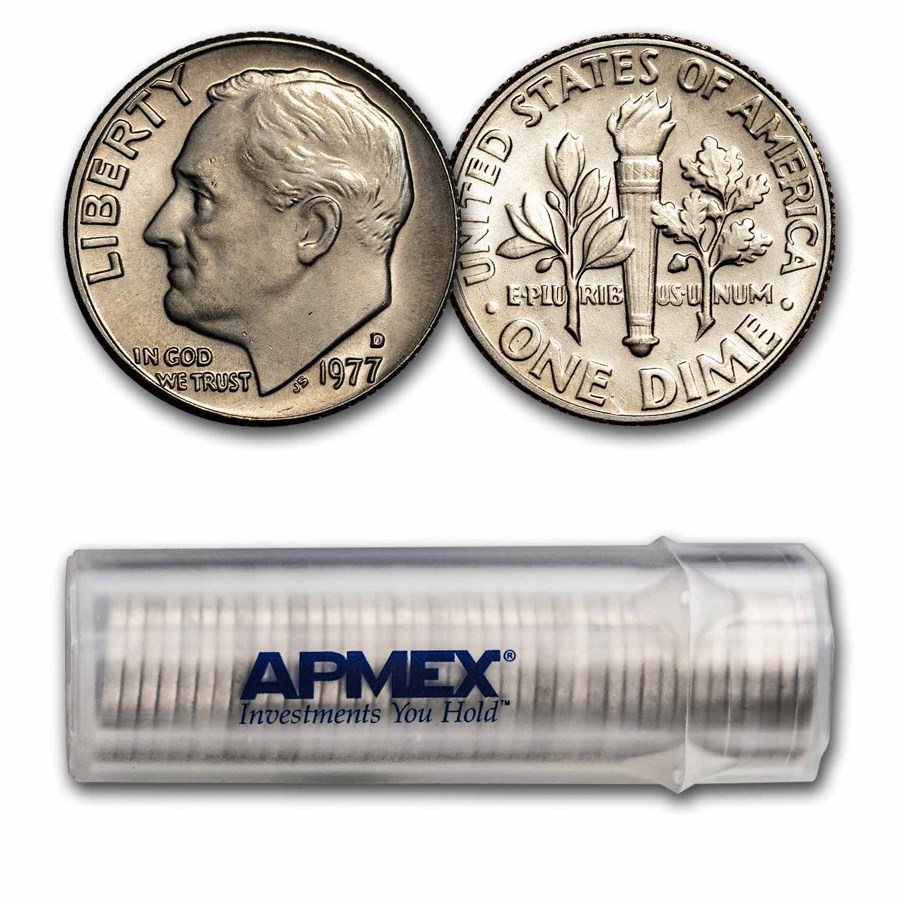 1977-D Roosevelt Dime 50-Coin Roll BU